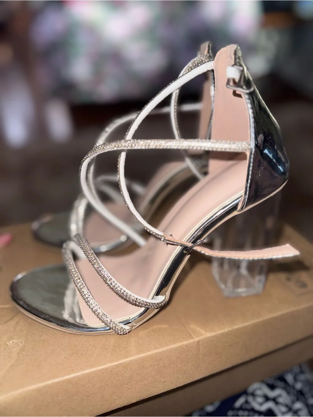 Silver Crystal Strappy Heels for Women